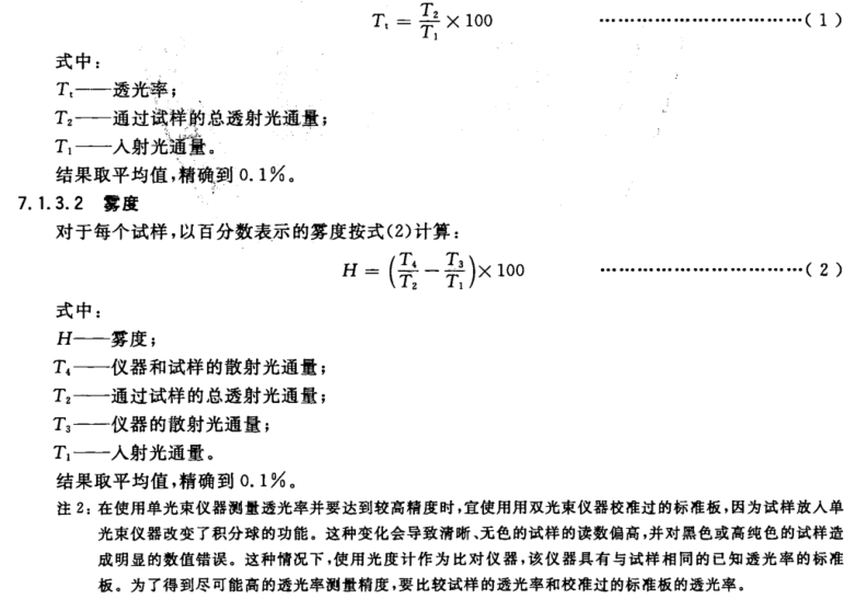 透明塑料透光率和雾度的测定——雾度计法3